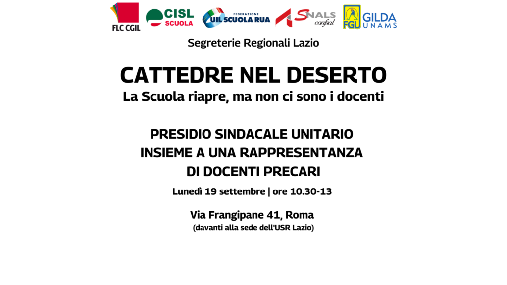 Cattedre nel deserto. Lunedì mattina presidio dei docenti precari GPS