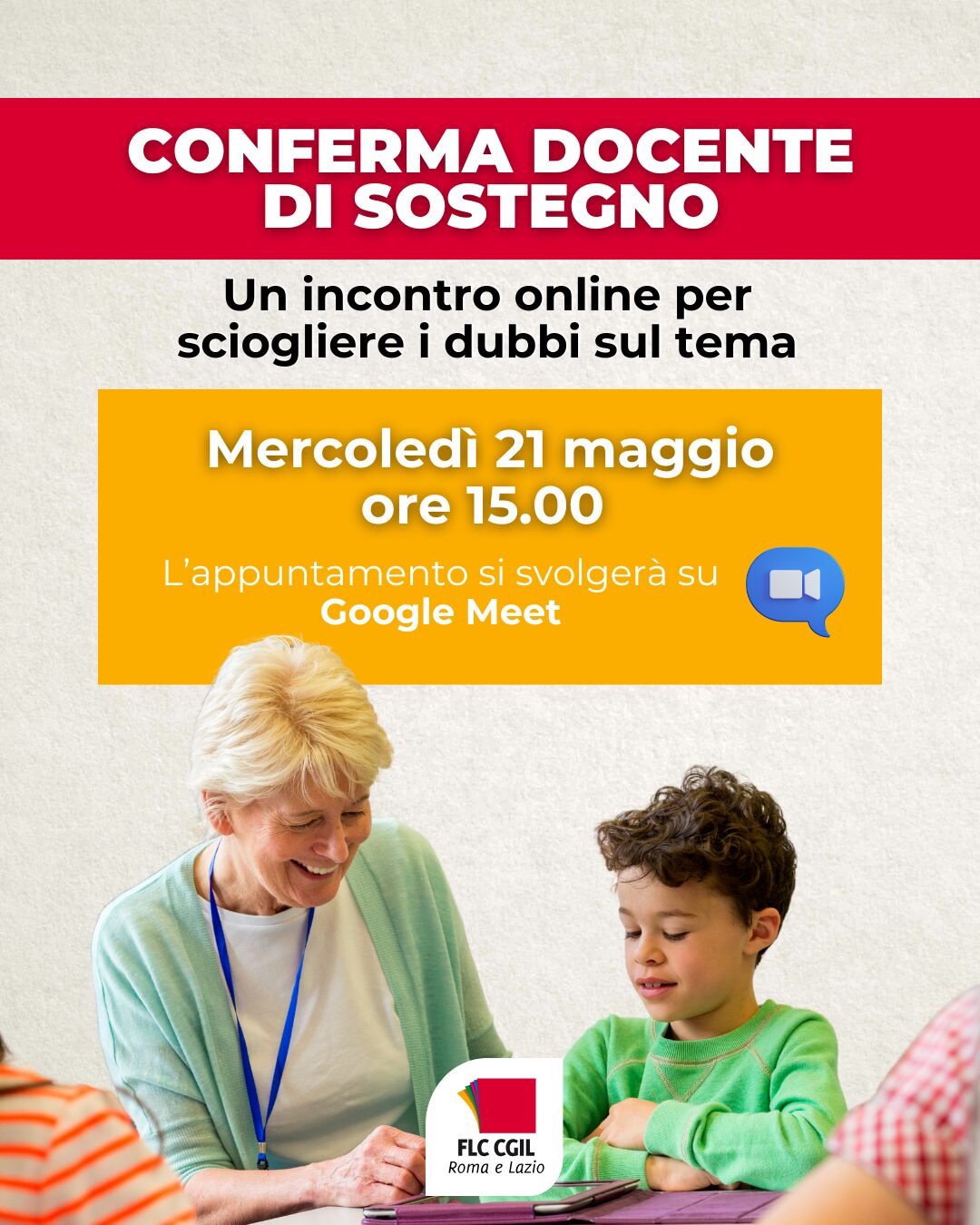 Conferma docente di sostegno – incontro online 21 maggio ore 15