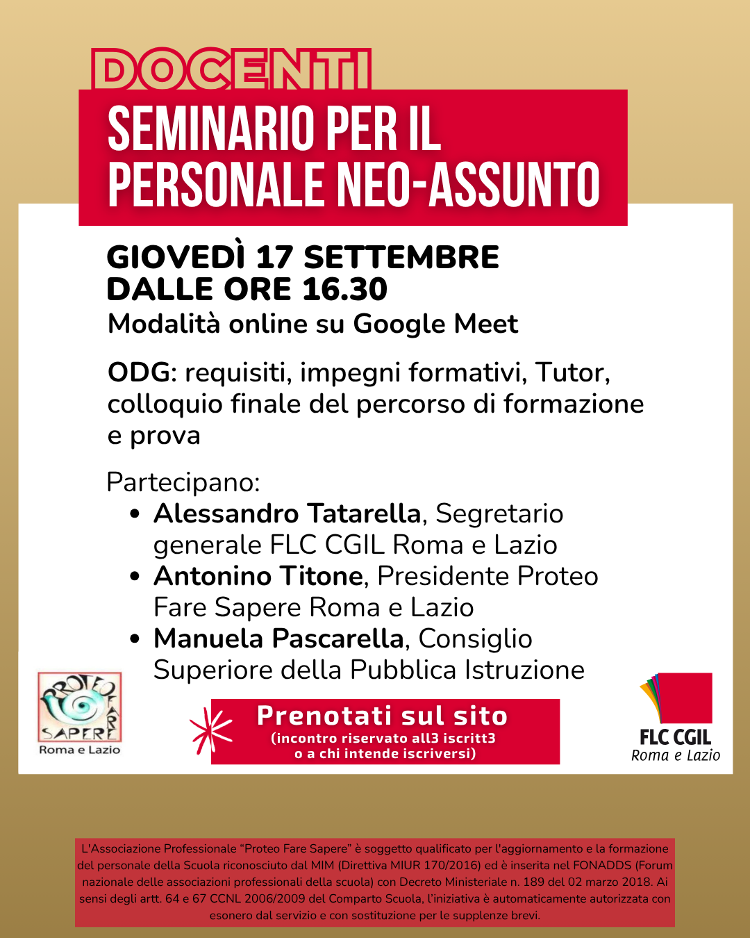 Anno di prova e formazione per i Docenti Neo-Assunti nel Lazio: l’Incontro online firmato FLC CGIL e Proteo